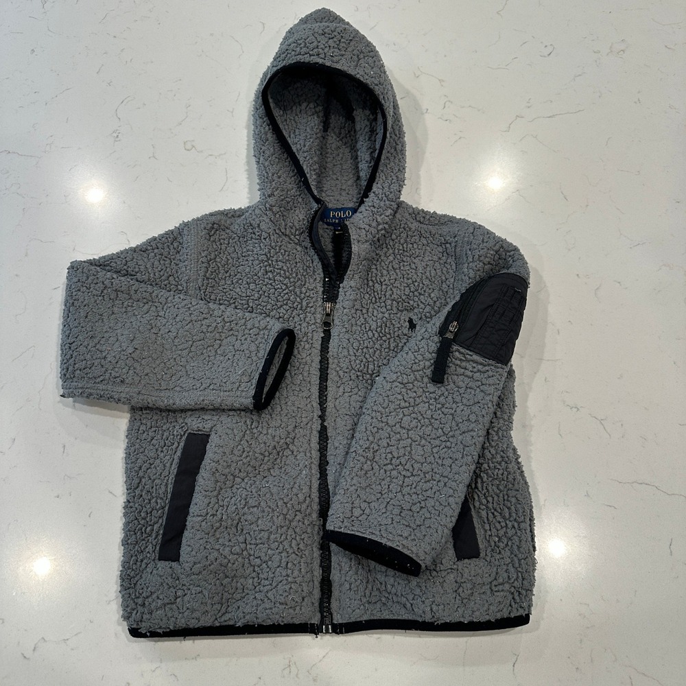 Polo Ralph Lauren Kids Gray Sherpa Fleece Full Zip Hoodie Jacket Size 4/4T